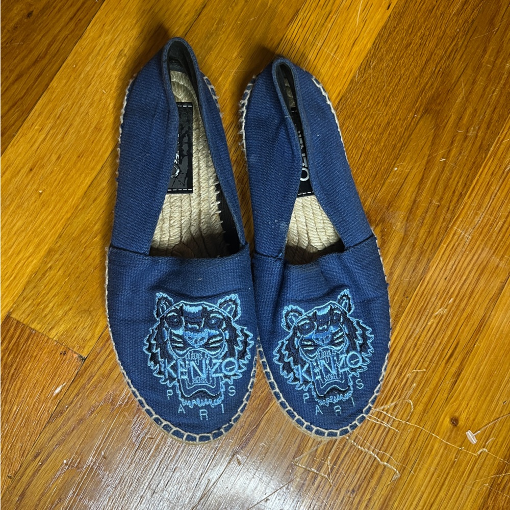 Kenzo Paris Blue Embroidered Tiger Cloth Espadrilles Size 36